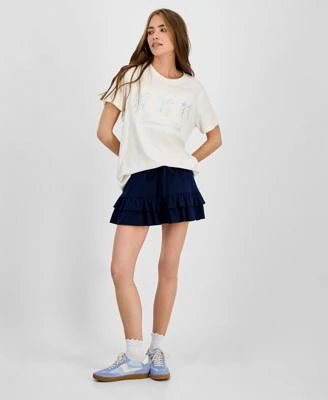 Grayson Threads The Label Juniors Karma Club Bow Graphic T Shirt Celebrity Pink Juniors Pleated Skort