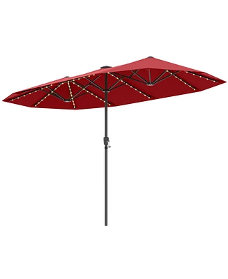 13 Ft Large Patio Umbrella with Led Solar Lights and Crank Handle