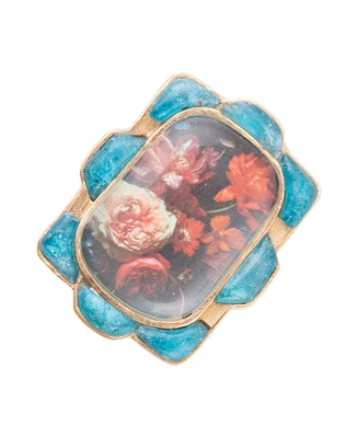 Barse Scenic Red Floral Blue Apatite Golden Statement Ring