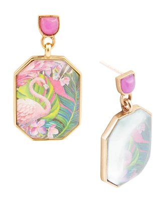 Barse Scenic Pink Flamingo Agate Golden Drop Earrings