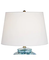 Temple Jar 27" Tall Modern Asian Table Lamps Set of 2 Blue-Green Teal Ceramic Living Room Bedroom Bedside Nightstand House Office Home Reading Wh