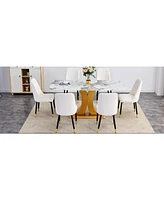 Pandora Glass Dining Set: Table & 6 White Pu Chairs