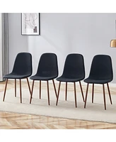 Black Linen Dining Chairs - Set of 4, Walnut Legs