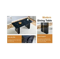Tempered Glass Dining Set - 71" with 6 White Pu Chairs