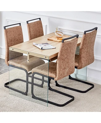 Wood Coffee Table Set with 4 Brown Chairs