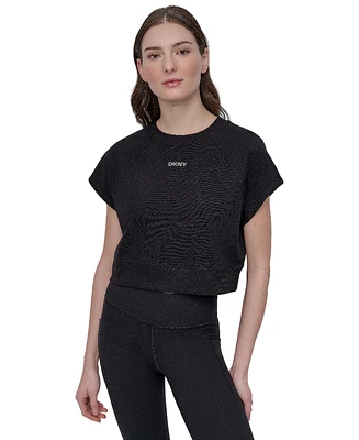 Dkny Women's Mini Stud Logo Short Sleeve Cropped Top