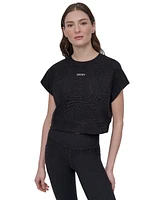 Dkny Women's Mini Stud Logo Short Sleeve Cropped Top