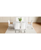 White Marble Dining Set - 6 Pu Chairs, Silver Legs