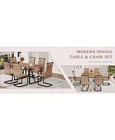 Retro Wood Table & 6 Brown Tech Fabric Chairs