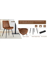 Retro Wood Table & 4 Brown Tech-Fabric Chairs