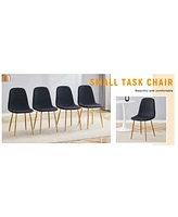 Black Linen Dining Chairs - Set of 4, Golden Legs