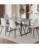 Grey Marble Table & 6 Pu Chairs