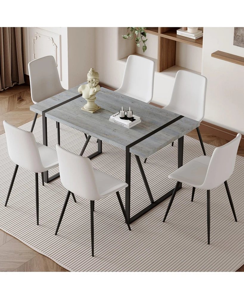 Grey Marble Table & 6 Pu Chairs