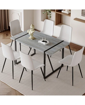 Grey Marble Table & 6 Pu Chairs
