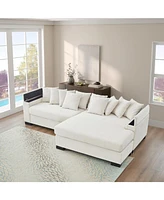 Luxury Sectional Couch, Convertible Chaise, Corduroy Beige