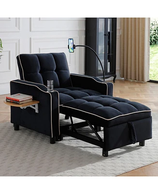 3-in-1 Convertible Sofa Bed Sleeper Chair (Black)