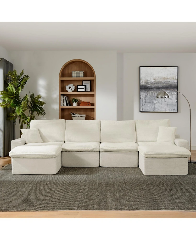 142" Cloud Sectional Sofa with Chaise, U-Shaped, Beige