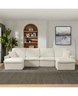 142" Cloud Sectional Sofa with Chaise, U-Shaped, Beige