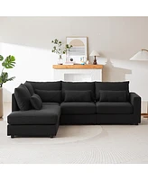 100" Convertible L-Shaped Linen Sofa with Ottoman & Cushions