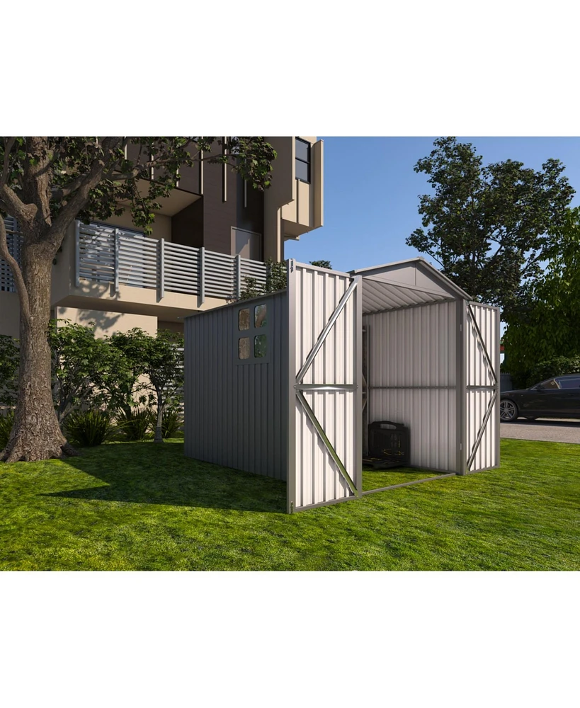 Motorcycle Outdoor Storage Shed With Window, Grey