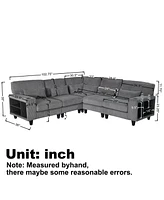 L-Shaped Corduroy Sectional Sofa with Storage & Cup Holder