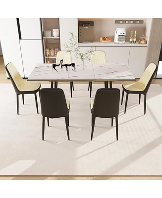 47-63" Expandable Dining Set: Table & Cushioned Chairs, Black Legs