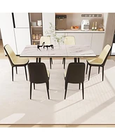 47-63" Expandable Dining Set: Table & Cushioned Chairs, Black Legs