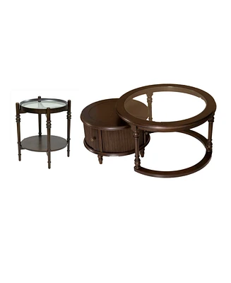Modern Nesting Coffee Table Set w/ Glass Side Table & Storage