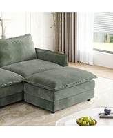 Corduroy Loveseat Sofa with Ottoman & 2 Cushions
