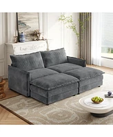 Corduroy 2-Seater Sofa with Footrests & Cushions