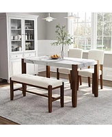46.5" Faux Marble Dining Table, Wood Legs