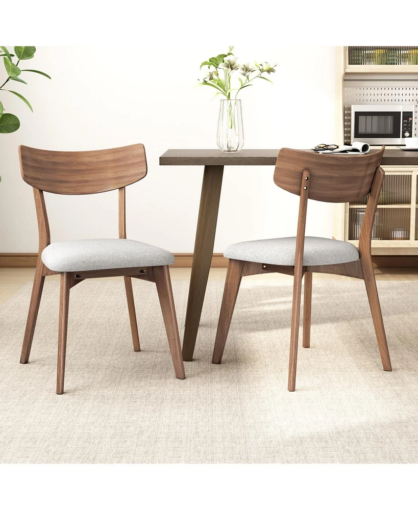 Mid-Century Walnut Finished Frame Upholstered Dining Chairs (Set of 2) (Dark Grey