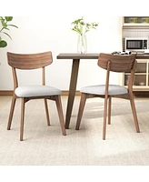 Mid-Century Walnut Finished Frame Upholstered Dining Chairs (Set of 2) (Dark Grey