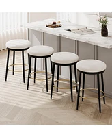 Modern Counter Stools (4 Pack), 24.75" Tall, White with Iron Frame and Sponge Cushion