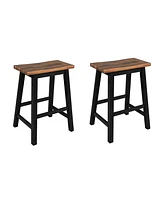 Farmhouse Rustic 2-piece Counter Height Wood Kitchen Dining Stools for Small Places, Walnut+Black