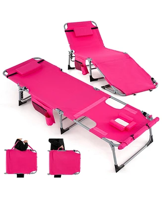 5-position Outdoor Folding Chaise Lounge Chair-Pink