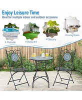 24 Inch Patio Bistro Table with Ceramic Tile Tabletop-Multicolor