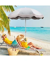 6.5 Ft Beach Umbrella with Fringe Outdoor Tassel Umbrella with Push Button Tilt