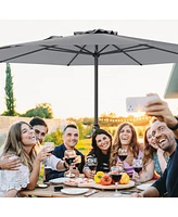 12 Feet Patio Umbrella with Crank Handle and 8 Sturdy Ribs-Gray