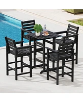 30 Inch Square Bar Table Dining Table with Slatted Tabletop for Poolside