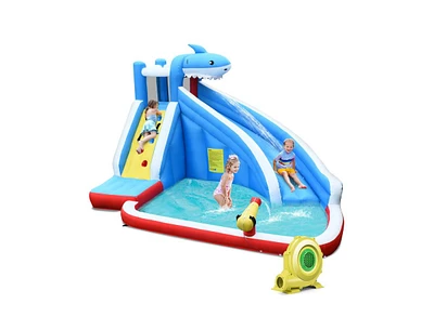 4-in-1 Inflatable Water Slide Park with Long Slide and 735W Blower