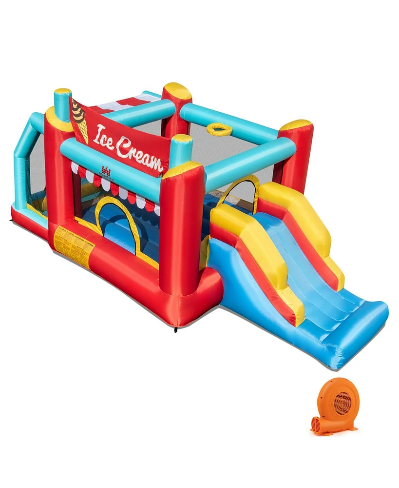 5-in-1 Ice Cream Inflatable Bounce House with Ball Pit and Slide with 520W Blower