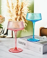The Wine Savant Art Deco Modern Ribbed Cocktail Glasses, Set of 6