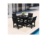 5-Piece Hdpe Plastic Patio Outdoor Dining Set with Arm Chairs Black