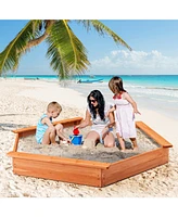 Hexagon Wooden Cedar Sand Box w Seat Boards