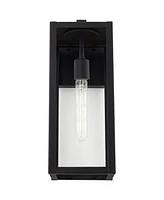 Titan Modern Outdoor Wall Light Fixtures Set of 2 Mystic Black Rectangular Box Frame 17" Clear Glass Panels for Post Exterior Barn Deck House Por