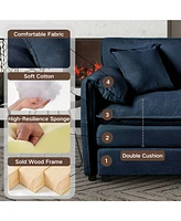 Deep Seat Cloud Sofa with Ottomans & Pillows, Modular Couch, Blue
