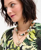 On 34th Womens Leaf Print Midi Dress Catryn Slide Flat Sandals Layered Pendant Necklace Exclusively At Macys