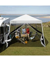 10 x 10 Feet Pop Up Canopy with with Mesh Sidewalls and Roller Bag-White