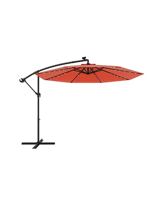 10 Feet Solar Offset Hanging Umbrella with 40 Lamp Beads and Solar Panel-Orange